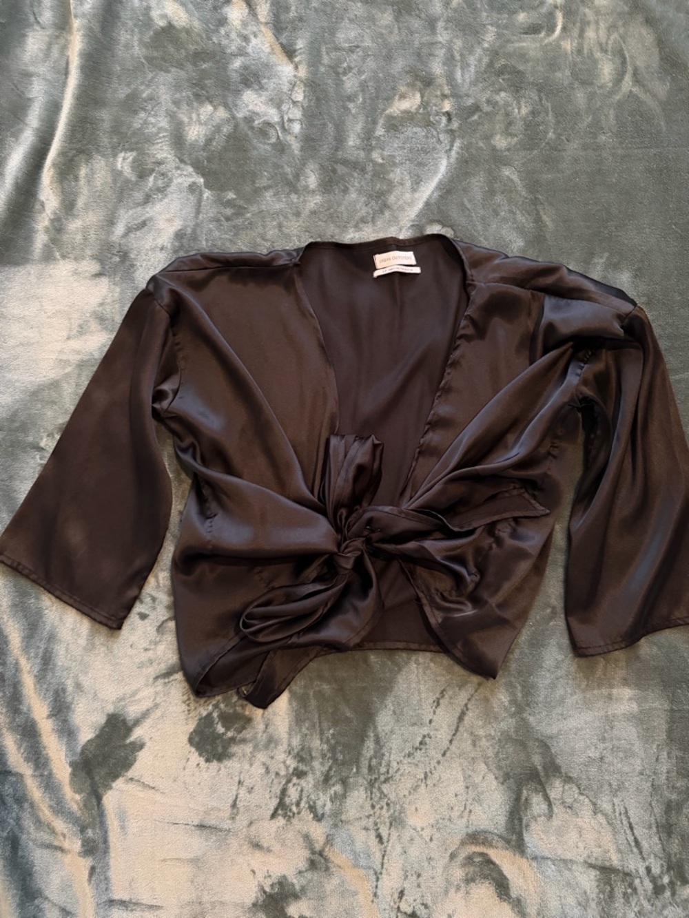 Urban Outfitters Black Satin Tie-Front Blouse